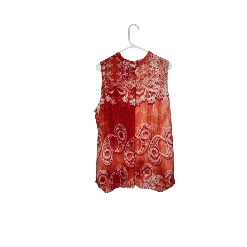 Red Sleeveless Lace-Detail Womens Top With Paisley Print